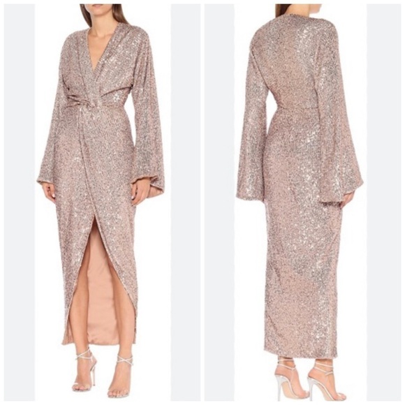 Rasario Sequin V Neck Maxi Gown Rose Gold Size 2 Formal Evening Cocktail Party - Picture 2 of 10